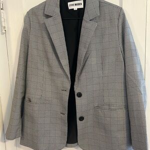 Steve Madden Plaid Blazer Black White Check Structured Jacket M
